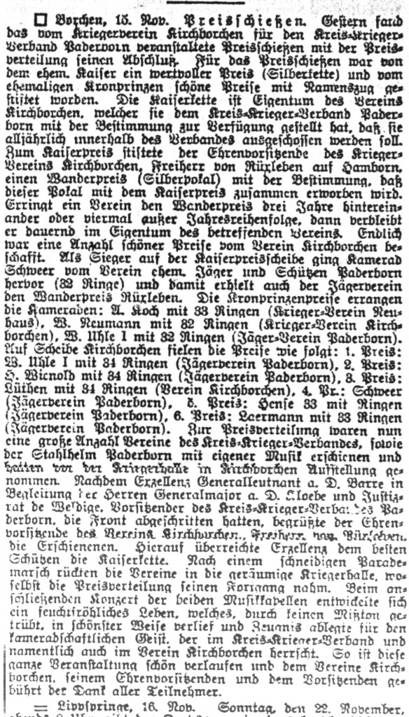 Ausschnitt aus dem Westfälisches Volksblatt vom 19. November 1925: